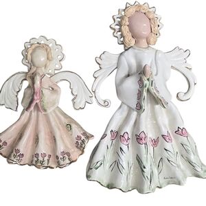 Blue Sky Angel Figurines with Pink and White Accents